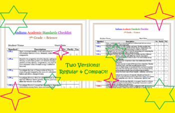 Preview of 7th Grade SCIENCE Indiana Standards Student Checklist