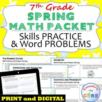Preview of 7th Grade SPRING / April MATH PACKET  {Review/Assessments of Standards}