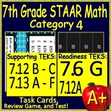 7th Grade STAAR Math Category 4 Bundle: Task Cards, Game &