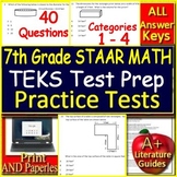 7th Grade STAAR Math Practice Test - ALL TEKS Covered: Cat