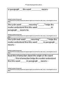 Preview of 7th Grade STAAR Reading Question Stems