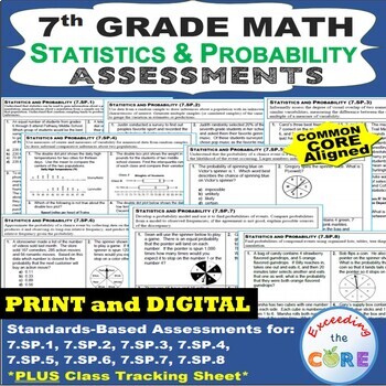 Preview of 7th Grade STATISTICS & PROBABILITY Assessments (7SP) Common Core PRINT & DIGITAL