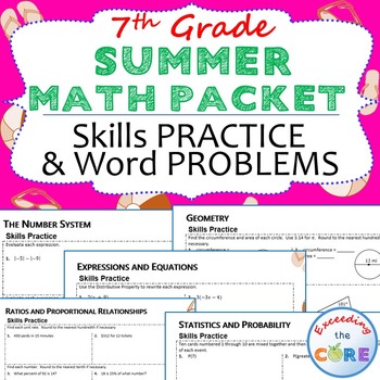 Preview of 7th Grade SUMMER / June - July MATH PACKET -  {Review/Assessments of Standards}