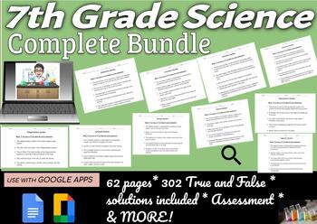 Preview of 7th Grade Science Bundle - 10 Activities, 302 True and False, 62 pgs, solutions