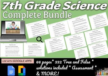 Preview of 7th Grade Science Bundle - 11 Activities, 332 True and False, 66 pgs, solutions