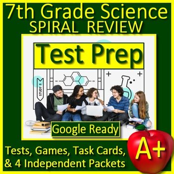 Preview of 7th Grade Science TEST PREP Bundle NGSS Printable & SELF-GRADING GOOGLE FORMS!