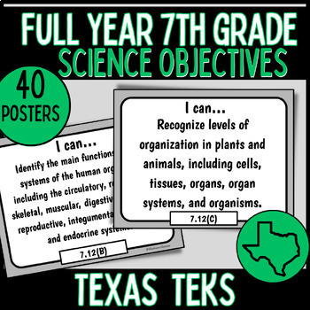 Preview of 7th Grade Science TEKS "I Can" Posters