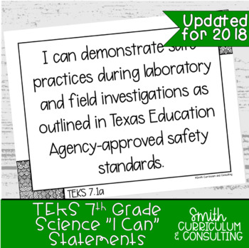 Preview of 7th Grade Science TEKS I Can Statements - Objective Posters - Black and White