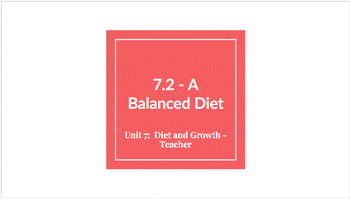 Preview of 7th Grade Science Unit 7.2 A Balanced Diet Guided Notes & Practice Questions