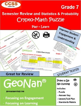 Preview of 7th Grade Semester 1 Review And Statistics & Probability Puzzle