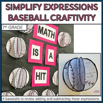 Preview of 7th Grade Simplify Linear Expressions Baseball Craftivity | Math Bulletin Board