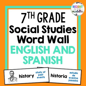 Preview of 7th Grade Social Studies Word Wall - ENGLISH and SPANISH