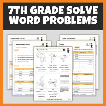 Preview of 7th Grade Solve Word Problems Worksheets With Answers | 7th Grade Math