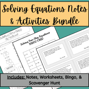 Preview of 7th Grade Solving Equations Notes & Activities Bundle