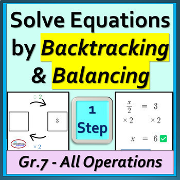 Preview of 7th Grade Solving One Step Equations All Operations by Backtracking & Balancing