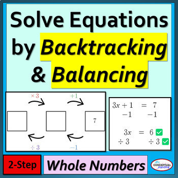 Preview of 7th Grade Solving Two Step Equations Activity with Cool Backtracking & Balancing