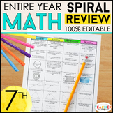 7th Grade Math Spiral Review & Quizzes | Homework or Warm Ups