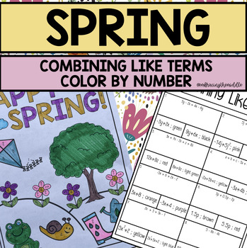 Preview of 7th Grade Spring Combining Like Terms Color by Number | Middle School Math
