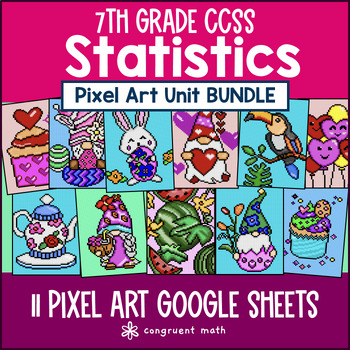 Preview of Statistics Pixel Art Unit BUNDLE | 7th Grade CCSS