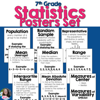 Preview of 7th Grade Statistics Posters Set for Anchor Charts or Word Wall