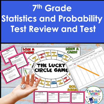Preview of 7th Grade Statistics and Probability Review Game/Task Cards and Assessment