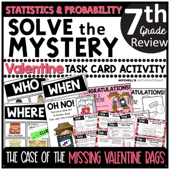 Preview of 7th Grade Statistics and Probability Solve The Mystery Valentine's Day Task Card