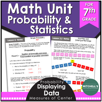 Preview of 7th Grade Probability and Statistics Math Unit