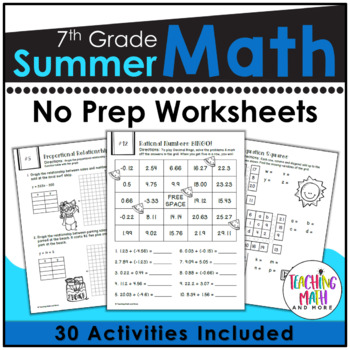 Preview of 7th Grade Summer Packet | Summer Math Worksheets Grade 7