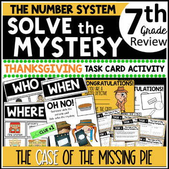 Preview of 7th Grade THE NUMBER SYSTEM Solve The Mystery Thanksgiving Task Cards