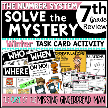 Preview of 7th Grade THE NUMBER SYSTEM Solve The Mystery Winter Task Cards Activity