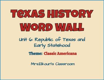 Preview of 7th Grade TX History Word Wall Unit 6: Republic of Texas and Early Statehood