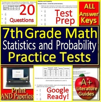 Preview of 7th Grade Math Statistics and Probability Print & Self-Grading Google Test Prep