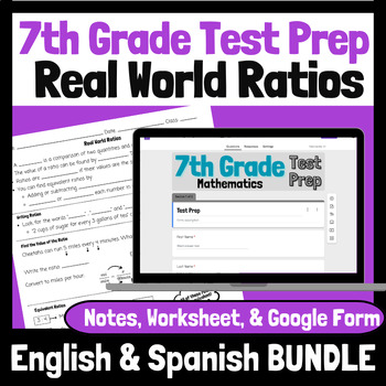 Preview of 7th Grade Test Prep/Review- Real World Ratios (English & Spanish BUNDLE)
