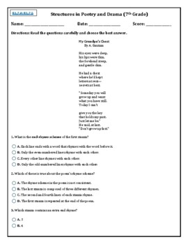 7th Grade Test on Structures in Poetry and Drama by Mai D | TPT