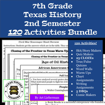 Preview of 7th Grade | Texas History | 2nd Semester | 120 Activities Bundle