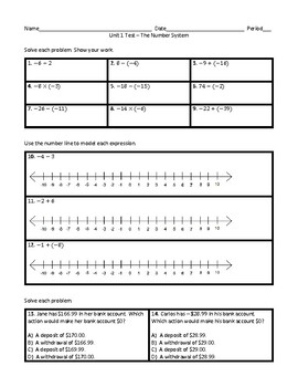 Preview of 7th Grade Unit 1 Test - The Number System