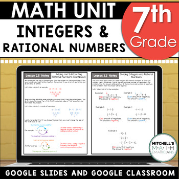 Preview of 7th Grade Integers and Rational Numbers Math Unit Using Google