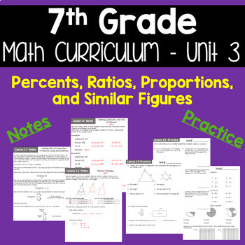 7th Grade Ratios, Proportions, Percents, and Similar Figures Math Unit