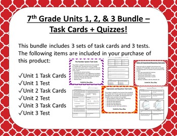 Preview of 7th Grade Units 1, 2, & 3 Bundle - Task Cards + Quizzes!