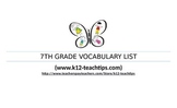 7th Grade Vocabulary (>350 words) Assessment Chart for Tea