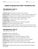 7th Grade Vocabulary Lists Packet - 16 Vocabulary Lists - 