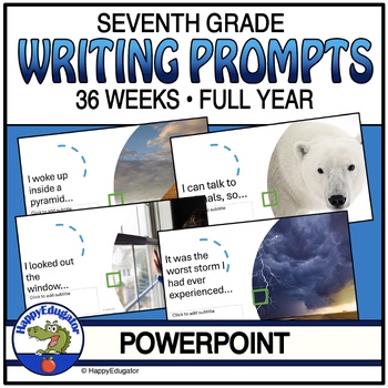 Preview of 7th Grade Weekly Writing Prompts - 36 Weeks - Full Year Editable
