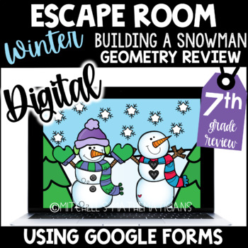 Preview of 7th Grade Winter Digital Escape Room | Geometry | Build a Snowman