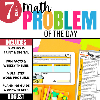 Preview of 7th Grade Word Problem of the Day: Daily Summer Math Word Problems for August