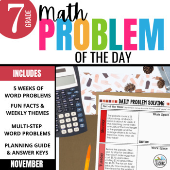 Preview of 7th Grade Word Problem of the Day: Fall Math Word Problems for November
