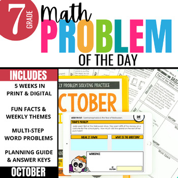 Preview of 7th Grade Word Problem of the Day: Fall Math Word Problems for October