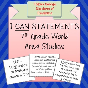 Preview of 7th Grade World Area Studies I CAN Statements - Georgia