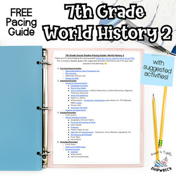 Preview of 7th Grade World History 2 Pacing Guide FREEBIE with Suggested Activities