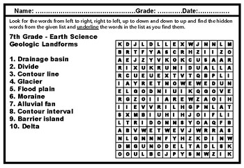 55 7th grade science word search worksheets science sub plans