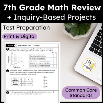 Preview of 7th Grade Math End of Year Unit Reviews - iReady Test Prep Worksheets & Projects